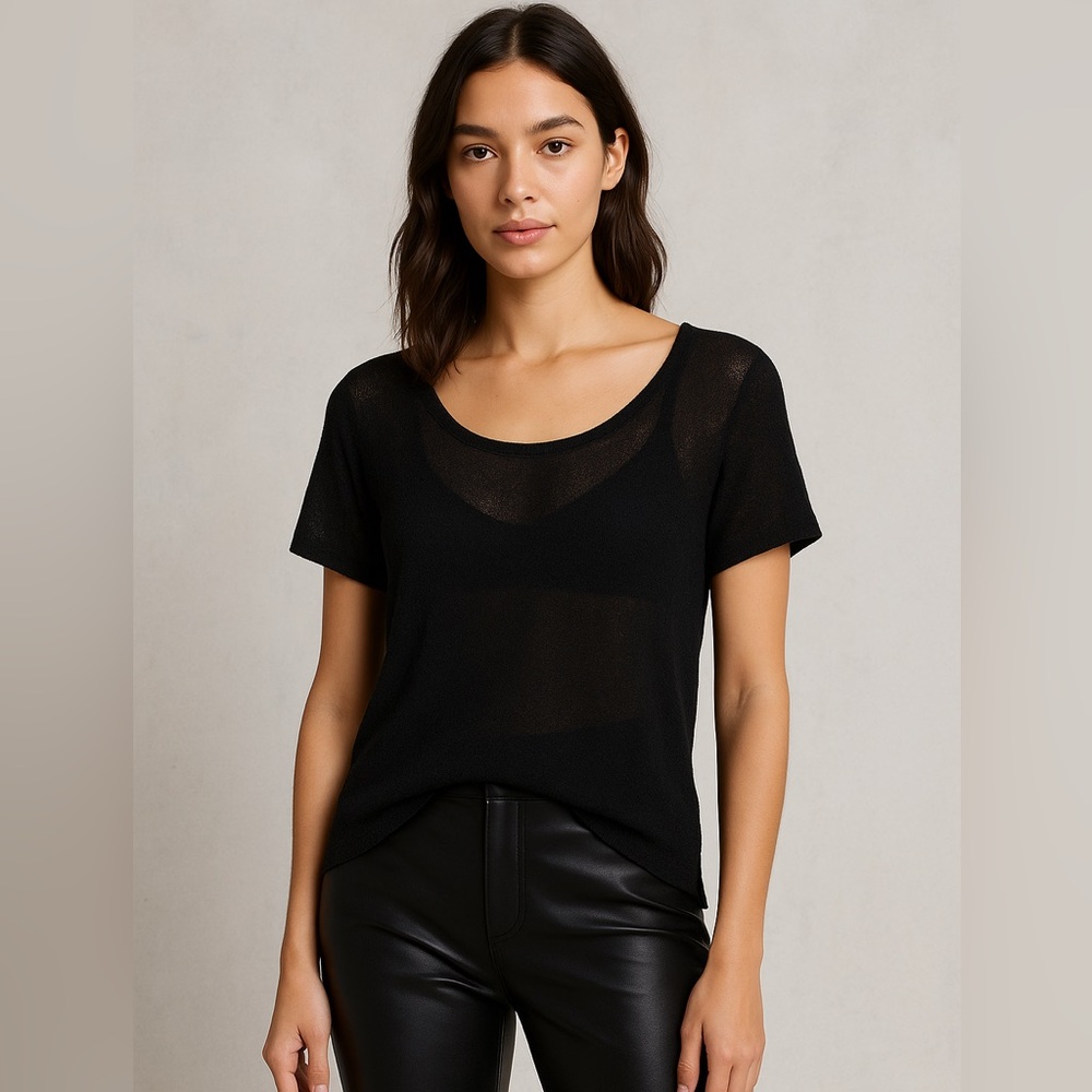 Rag & Bone New York Sheer Black Short Sleeve‎ Top
